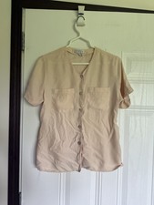 Vintage Liz Claiborne peach V-neck, button-down silk shirt - 8