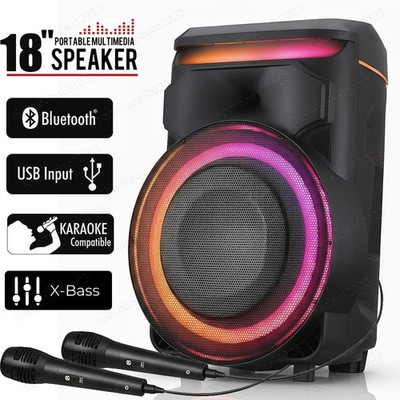 Portable Bluetooth Speaker 18in Sub woofer Deep Bass Sound Party System w/ Mic