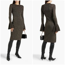 New Frame Godet Lurex Metallic Bodycon Dress Knit Sweater Glitter Sparkle Sz XS