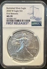 2020-W BURNISHED Silver Eagle Dollar NGC MS70 FIRST RELEASES