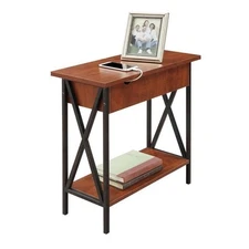 Pemberly Row Transitional Wood Electric Flip Top Table in Cherry