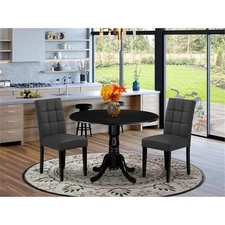 East West Furniture 3-Piece Kitchen Table Set in Black/Dark Gray