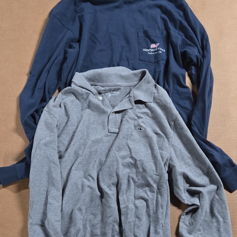 Vineyard Vines Men’s S Gray Long Sleeve Cotton Solid Polo Collared Logo lot of 2