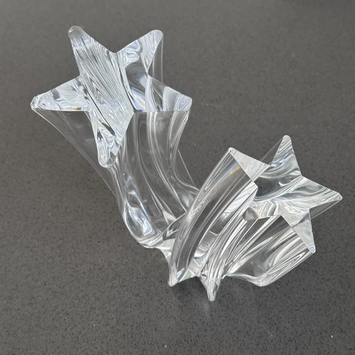 Steuben Crystal Double Star Stream Twist Sculpture 5.25” Art Glass RARE Signed