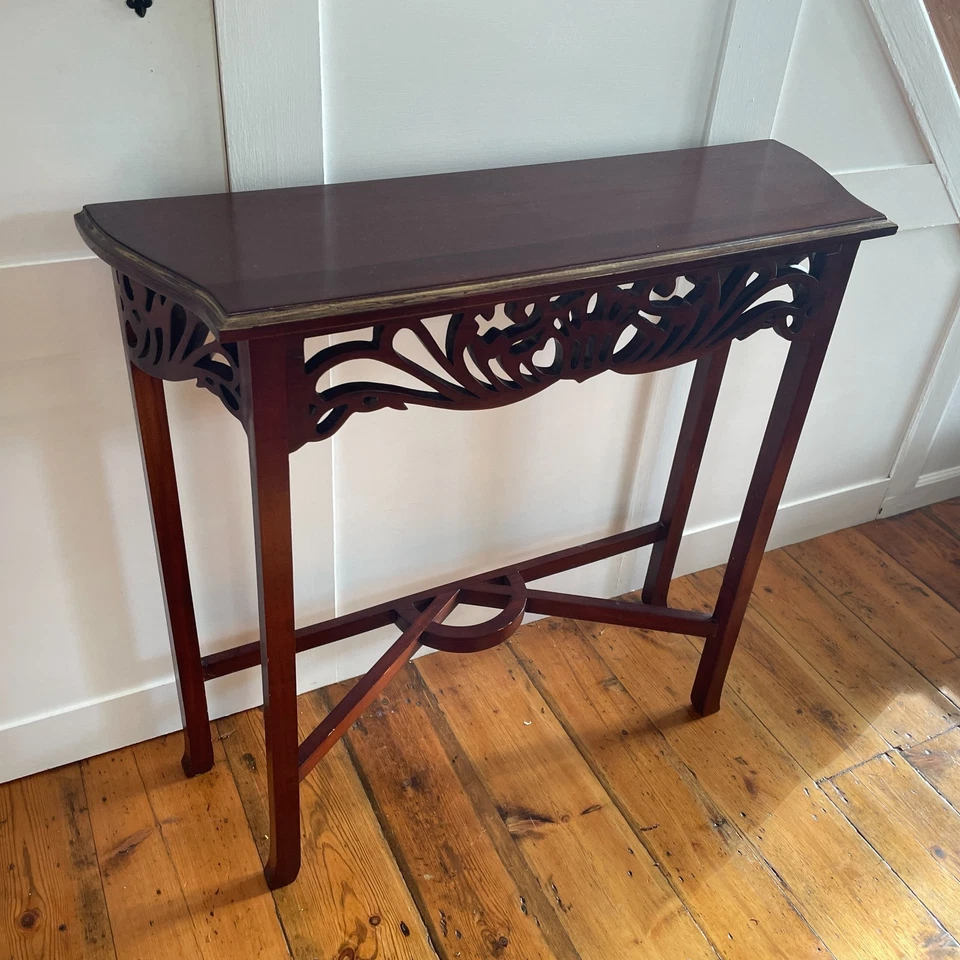 Mahogany Console Table Pierced Apron Vintage Hall Side Table Painted Gold Edge - Image 4 of 4