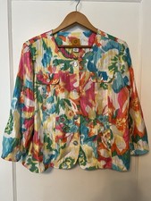 Ruby Rd Colorful Floral Button Front Lightweight 3/4 Sleeve Jacket Size 14