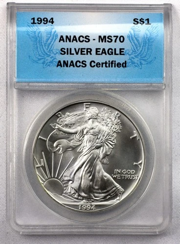 1994 $1 1 oz American Silver Eagle ANACS MS70 Top Pop Quality - Blue Label