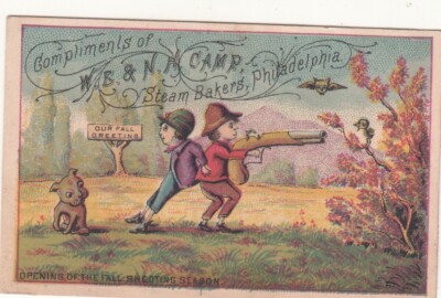 W E & N H Camp Steam Bakers Philadelphia Gun Dog Bird Vict Card c1880s