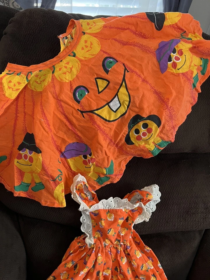 Halloween Pumpkin Costume 2 PCS Toddler 12-18m Handmade Cape, Bib Lace Trim Pant - Image 3 of 3