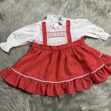 Vintage Red White Swiss Dot Smocked Toddler Girls Dress Valentine  s Day