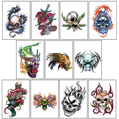 TRIBAL SKULL WATERPROOF TEMPORARY TATTOO FOR MEN WOMEN BODY ARM STICKER - Picture 4 of 22