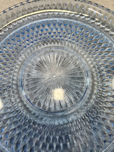 1960's Vintage Indiana Glass Ice Blue Diamond Point Serving Platter Torte Plate - Picture 3 of 8