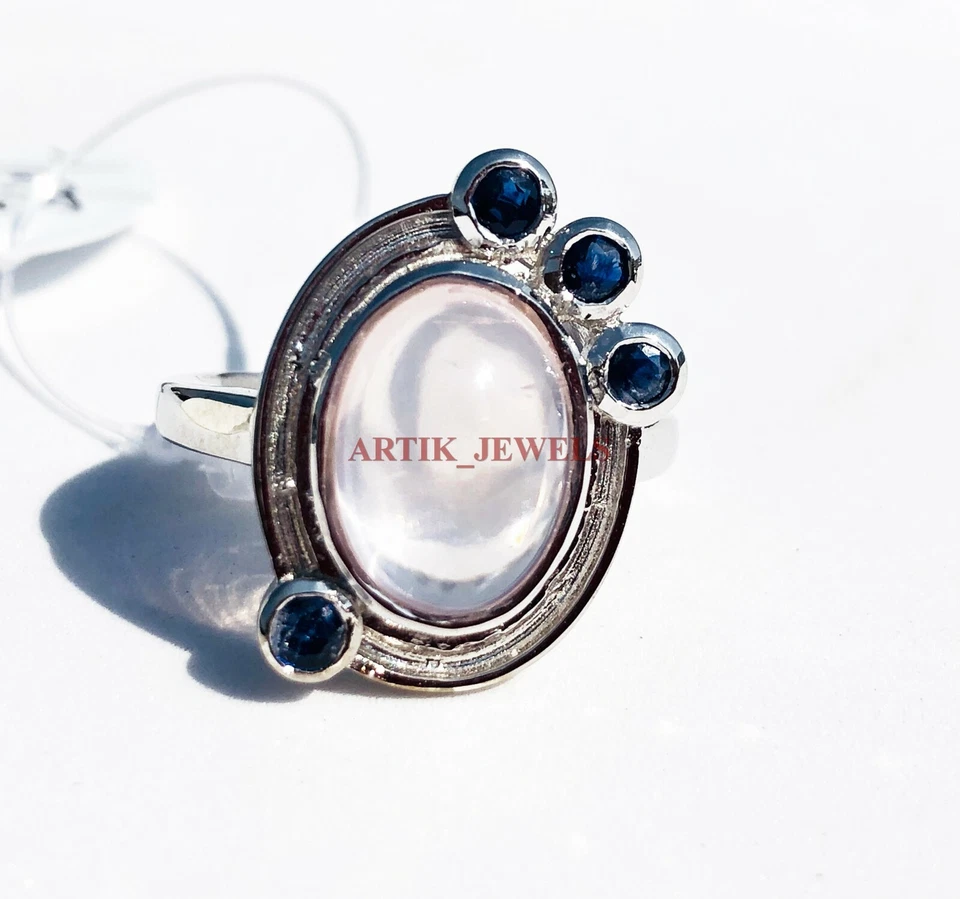 Rose Quarz & Heizbar Saphir Mit 925 Sterlingsilber Ring für Damen #4453 - Bild 2 von 3