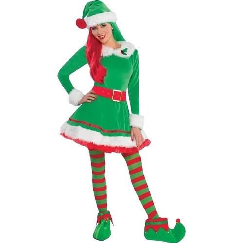 Child Size Medium Green Velvet Elf dress With Red Detailed Cuffs | eBay