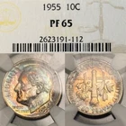 PR65 1955 10C Roosevelt Silver Proof Dime, NGC- Rainbow Toned