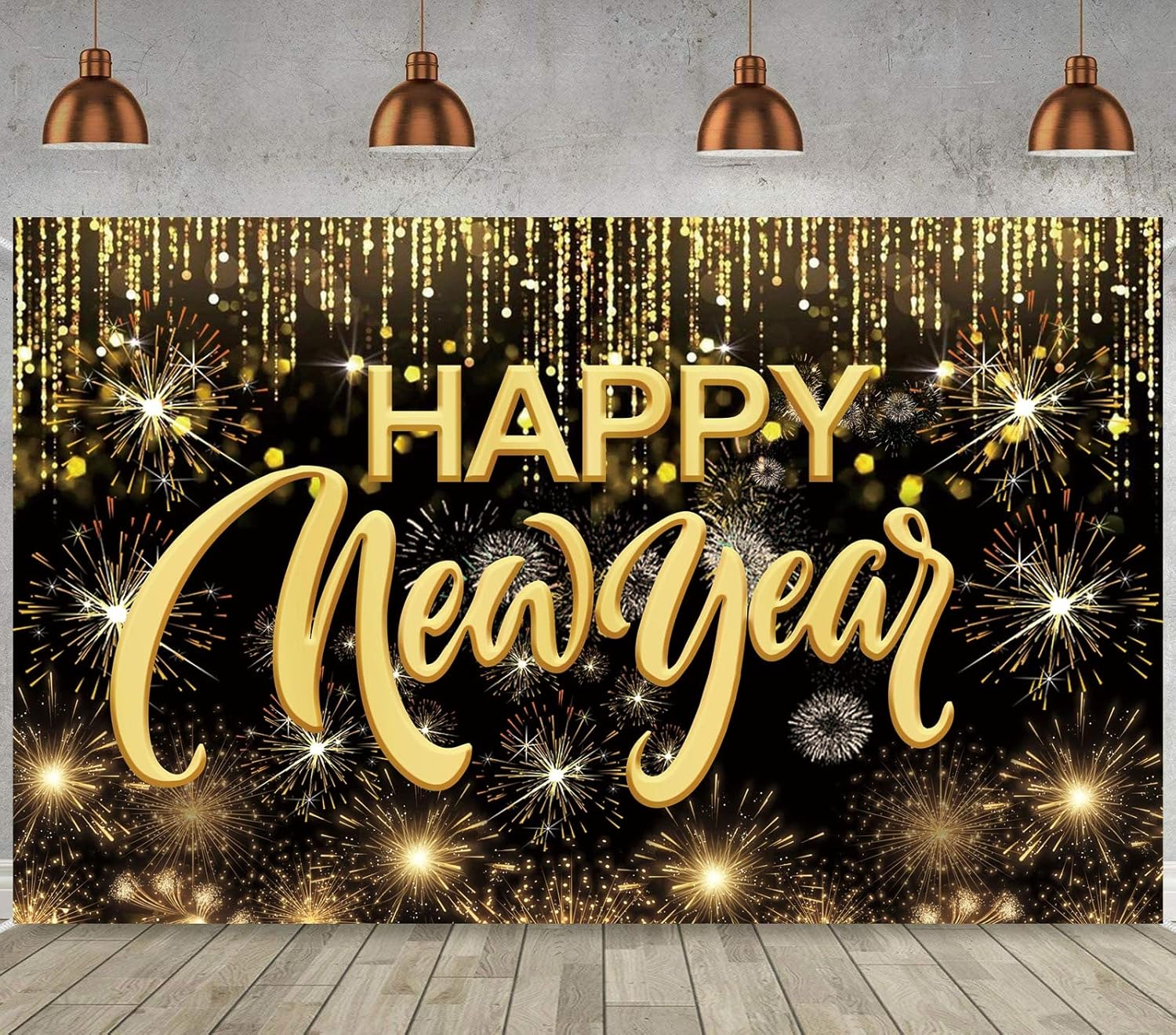 Happy New Year Hanging Extra Large Fabric Sign Poster Background Banner with ...
