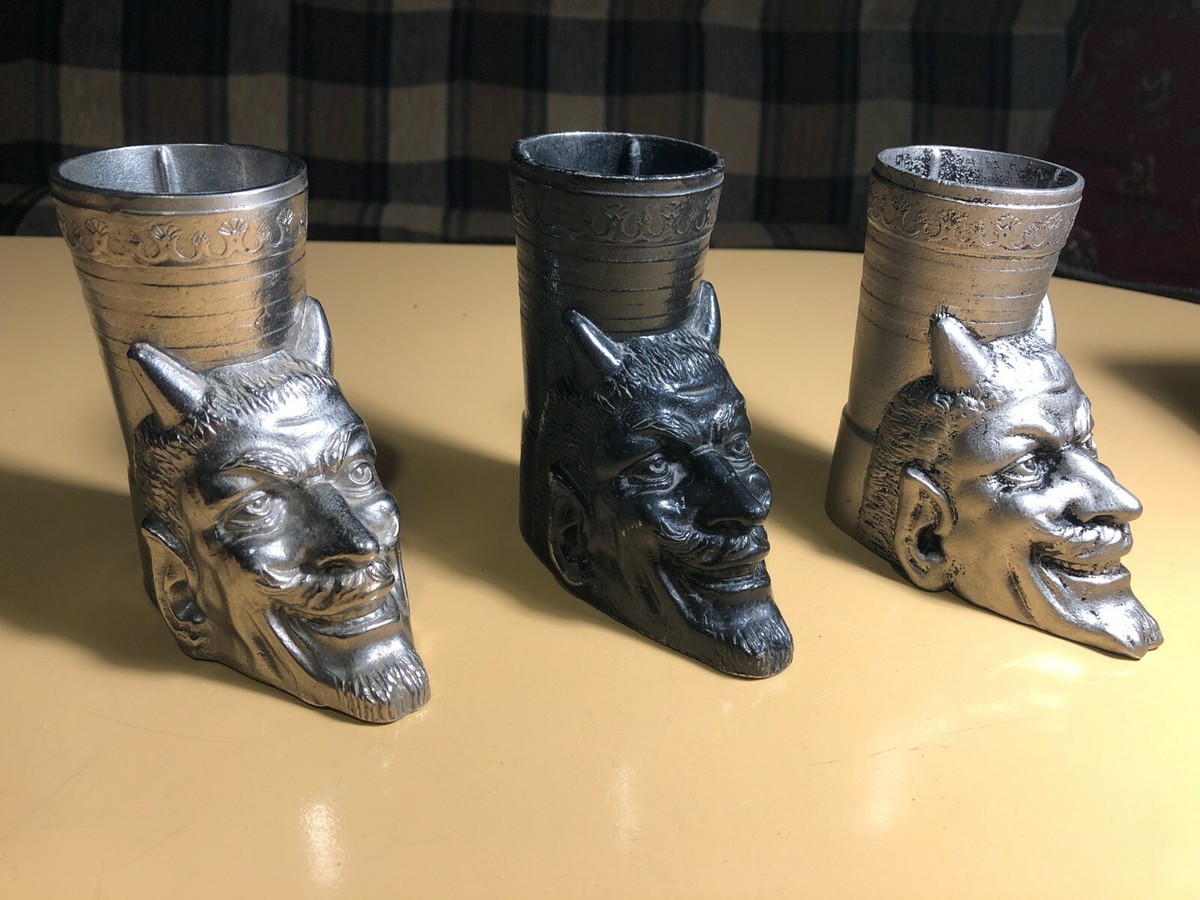 Three Vintage Satan Devil Metal Pen Holder Ashtray Excellent USSR