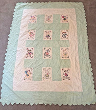 Vintage Farmhouse Quilt Childs Embroideried Hand Work Hand Quilt Folk Art