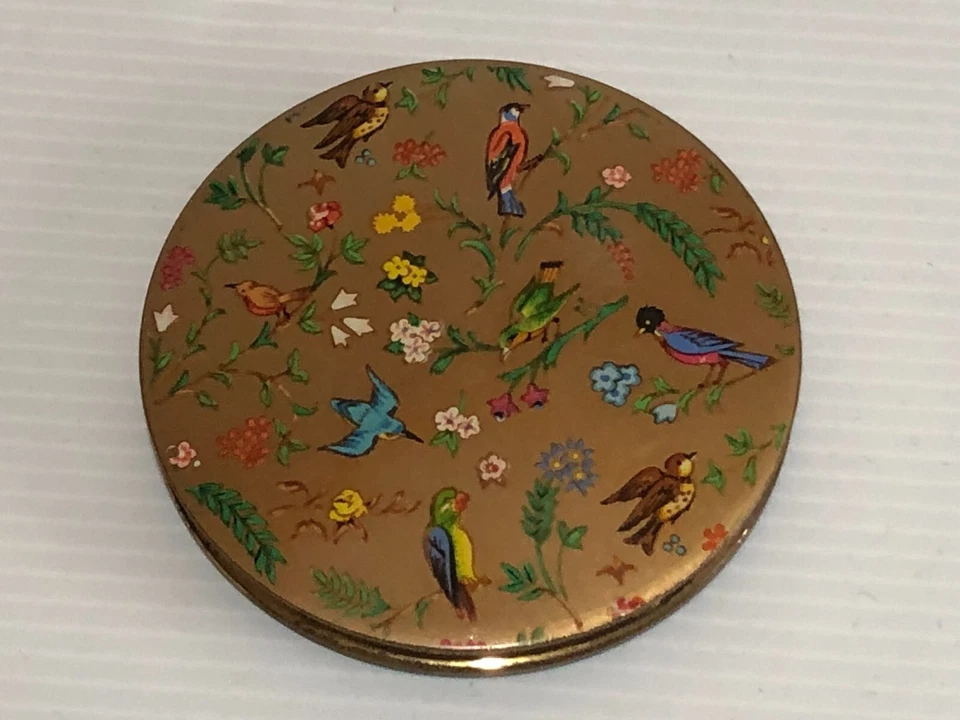 Ancien poudrier doré avec miroir vintage Décor d'oiseaux Cotty ? - Photo 2/4