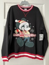 Walt Disney World Parks MICKEY MOUSE Christmas Holiday Winter Sweatshirt Size Lg