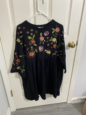 ASOS Women's Black Embroidered Fluted Sleeve Boho Dress Generous Fit Size 8