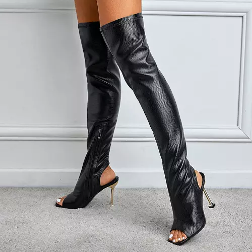 High knee open 2025 toe boots