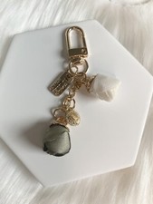 Rose Flowers Bag Charm Keychain Key Ring Car Charm Green Ivory