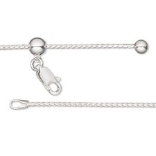 Chain, Gossamer&trade;, sterling silver, 1mm foxtail with 4mm ball and 5mm slider bead
