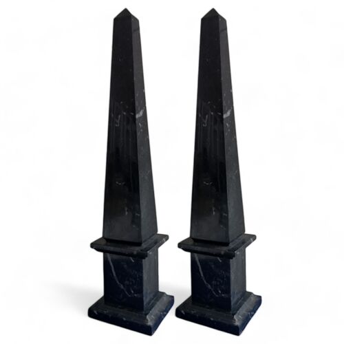 Coppia di Obelischi in Marmo Nero Marquinia Scultura Home Decor Design H 25cm - Photo 2 sur 2