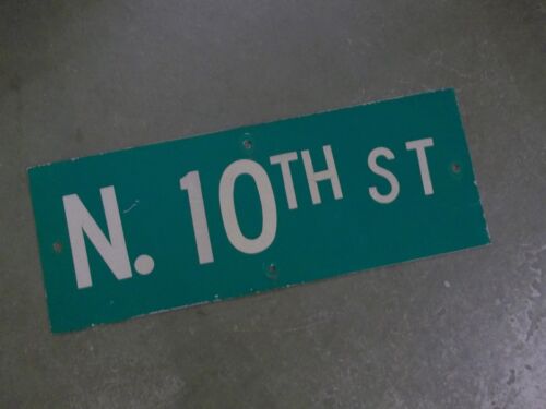 Vintage ORIGINAL N. 10TH ST Street Sign 24' X 9" White on Green - Picture 1 of 1