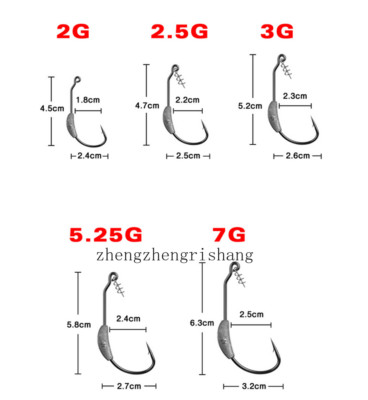 Lot 20 Weighted Fishing Hooks Extra Wide Gap Weedless Hook Offset Worm Hook 2-7g