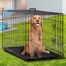 48" Dog Crate Extra Large Double Door Folding Dog Cage Pet Crate W/Divider Tray