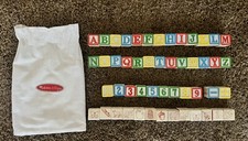 Melissa  Doug Wooden Alphabet And Number Blocks 50 With Cloth Bag EUC Education