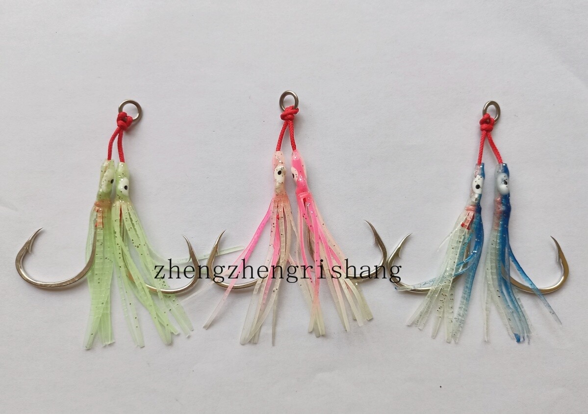 6 pair Big Game Jig Double Assist Hook Luminous Octopus Fishing Hooks Saltwater
