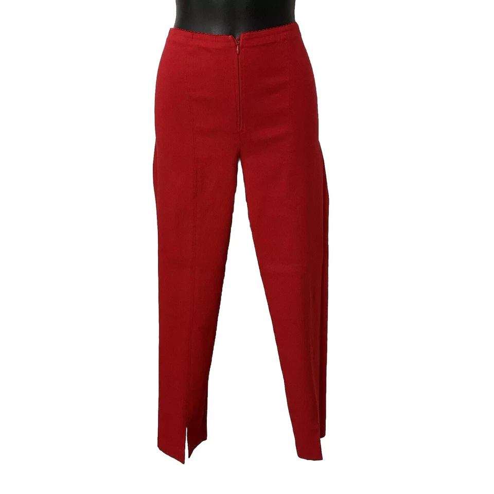 Pantalón Mariel Mesmerize Mujer 4 Aberturas Frente Plano Rojo Cremallera Elastizado Alta Coqueta Años 70 Foto 2 de 4
