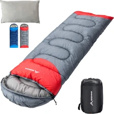 BISINNA Sleeping Bag with Pillow - 4 Season Backpacking Right Zipper, Gray 