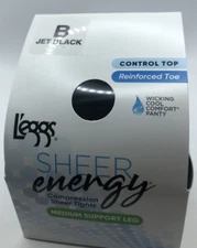 L'eggs Sheer Energy Control Top Pantyhose B Jet Black Medium Support Leg 98327
