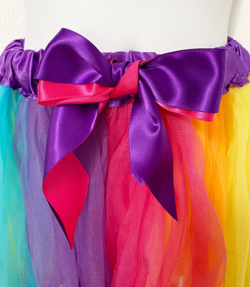 儿童弹性腰薄纱丝带亮彩虹裙 L 码 — 第 2/4 张图片