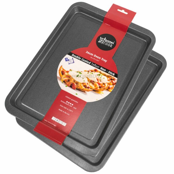 Set of 2 36cm Teflon Rectangular Nonstick Oven Roasting Baking Trays