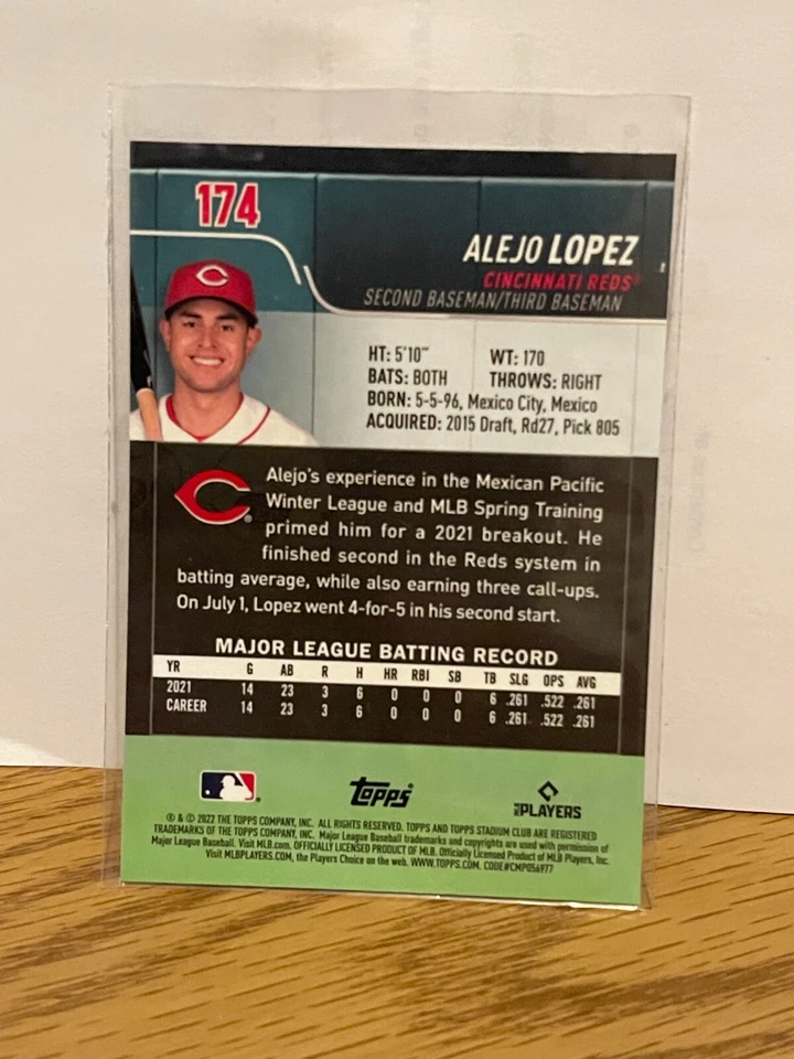2022 Stadium Club Chrome Alejo Lopez Rookie RC Reds #174 - Image 2 of 2