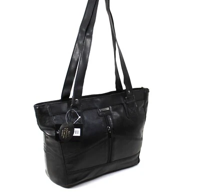 Large Handle Women's Genuine Lorenz Real Leather Organiser Shoulder Bag Handbag