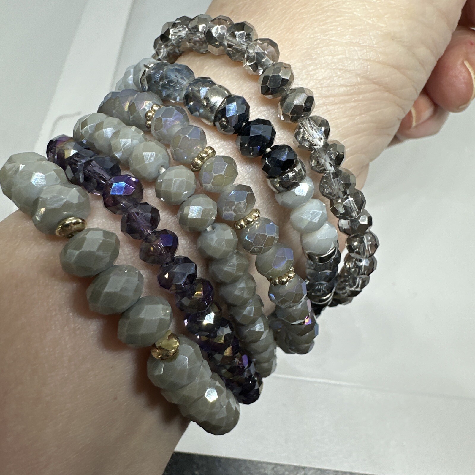 Lot 6 Stack Stretch Bracelets Crystals Aurora Bor… - image 5