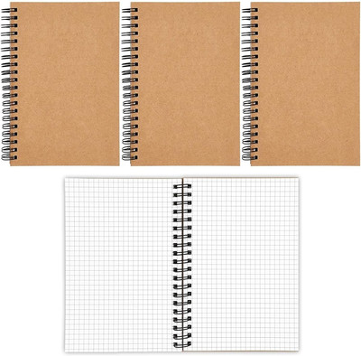 Spiral Bound Graph Paper Notebooks, 50 Sheets A5 Journal (5 X 7 In, 4 Pack) Brow