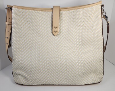 EUC Stella & Dot Crosby - Neutral Woven Chevron Hobo Bag