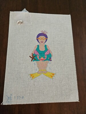 Hand Painted Needlepoint Canvas, Lady in Swim Cap & Goggles, Fun and Colorful