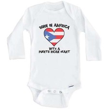 Born In America With A Puerto Rican Heart Puerto Rico Flag Baby Bodysuit