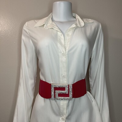 Red PU leather square buckle with rhinestones details  display picture 1