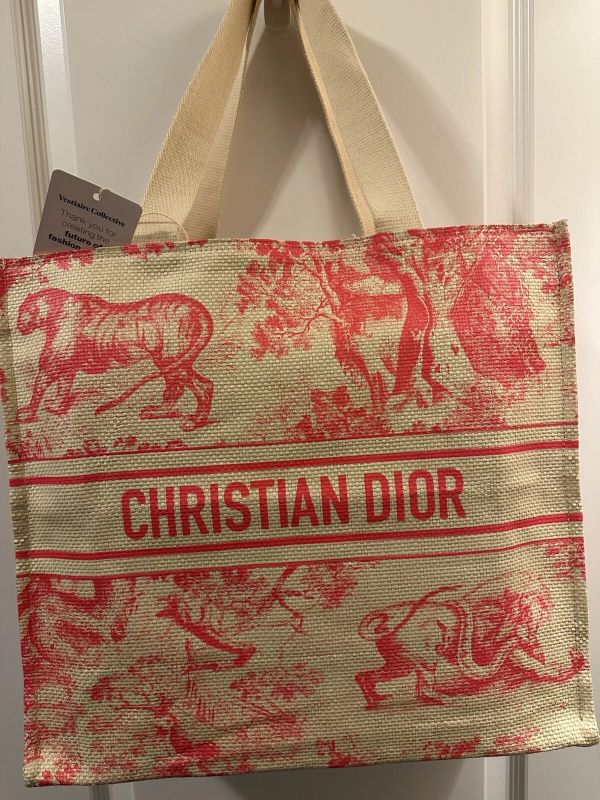 Sac fourre tout Christian Dior Dioriviera nouveauté paille rouge NEUF