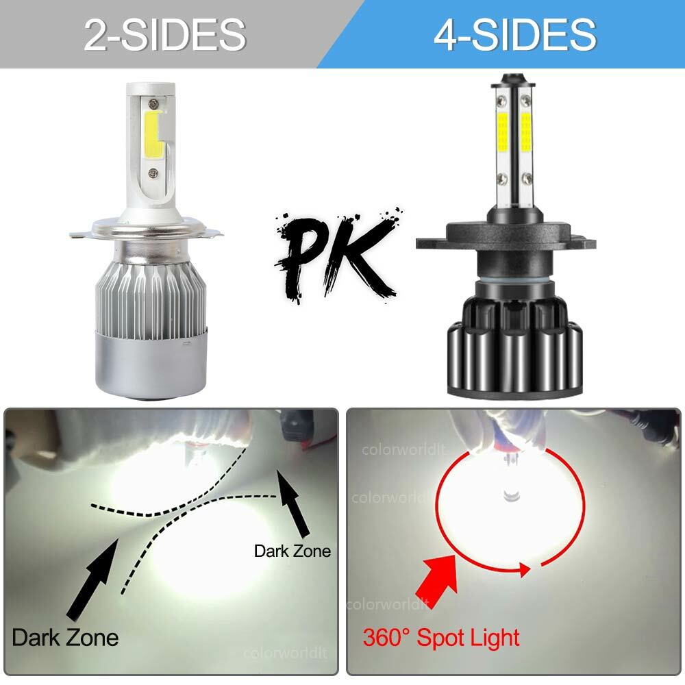 4PCS 4-Sides 9003 H4 LED Headlight Kit Bulbs Hi/Lo Beam 6500K HB2