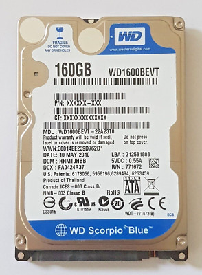 160GB SATA Western Digital WD1600BEVT-22A23T0 5400rpm 8MB HDD 2.5'' Hard Drive
